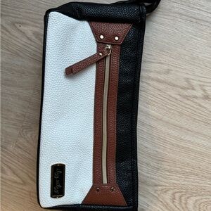 Black and White Leather stroller accessory with Brown Accents